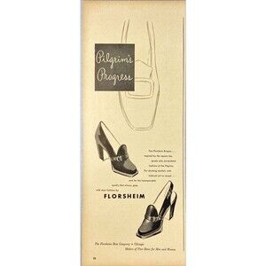 Florsheim Pilgrims Progress  Brogies Square Toe Heel Pumps Vintage Print Ad 1948